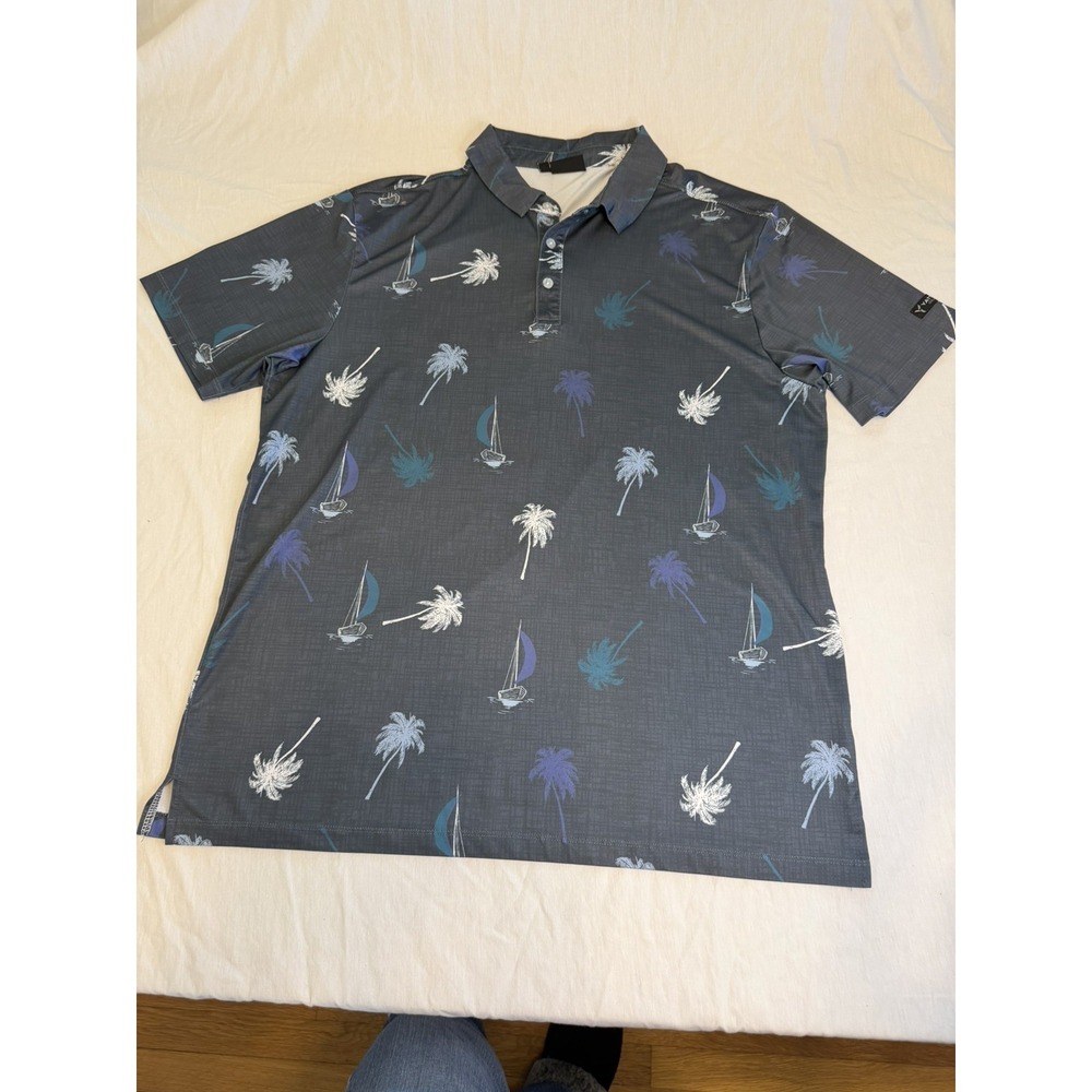 Men's Yatta Gulf Charcoal Palm & Sail Polo - Short Sleeve Size XL
